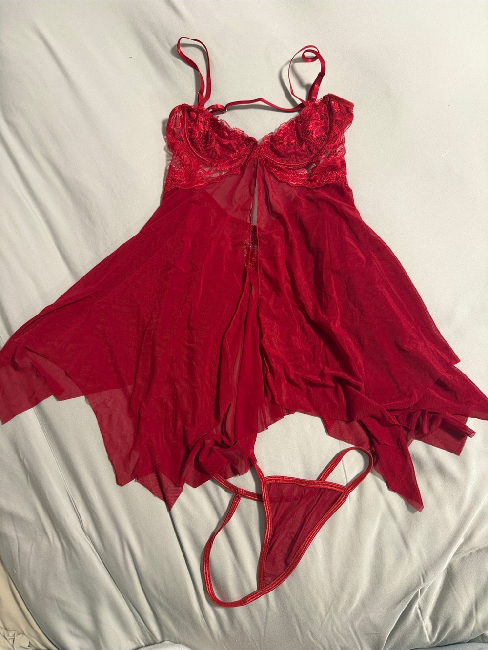 Red Lace Mesh Chemise & G-String